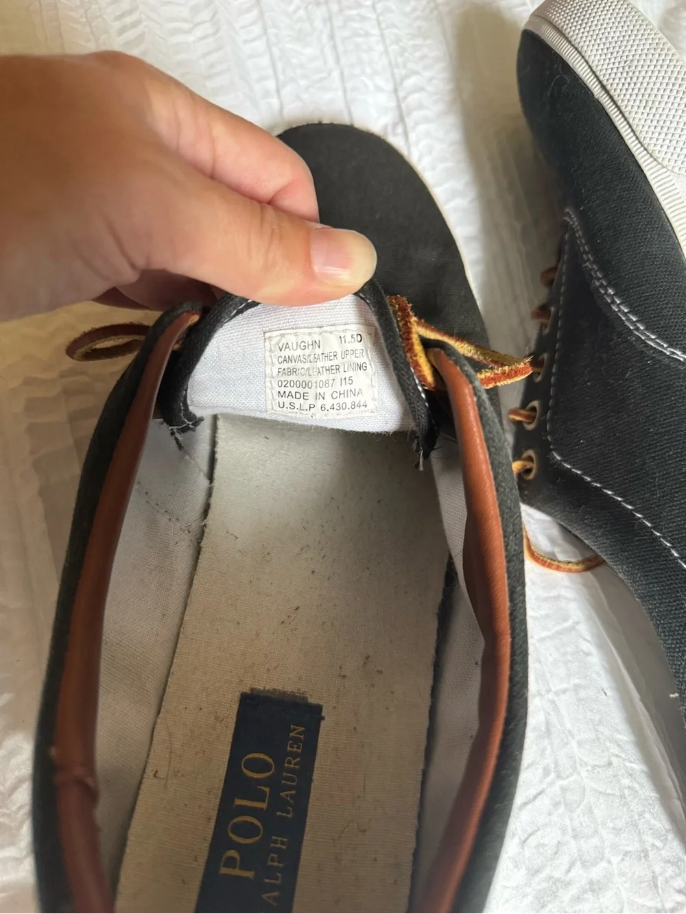Polo by Ralph Lauren Black Canvas Sneakers with Brown Trim and Red Logo